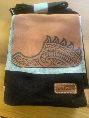 NAK Brown & Black Leather-Trim Canvas Messenger Bag